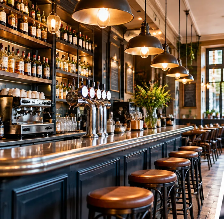 Comptoir de bar professionnel illustrant l&rsquo;ouverture d&rsquo;un d&eacute;bit de boissons