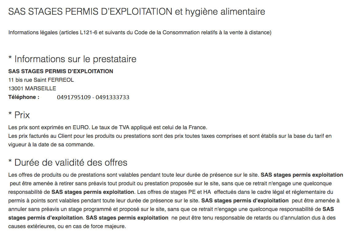 Conditions générales de vente stages PE et HA