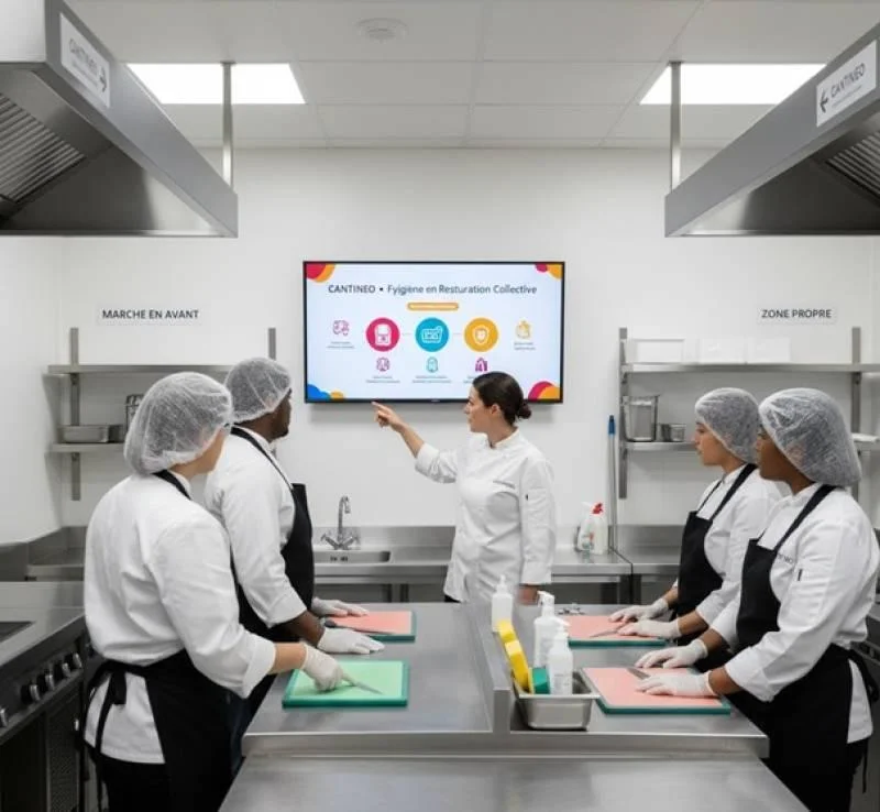 Pr&eacute;paration culinaire dans une cuisine
