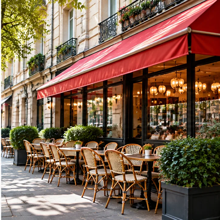 Terrasse de caf&eacute; illustrant les r&egrave;gles locales de bruit et de voisinage